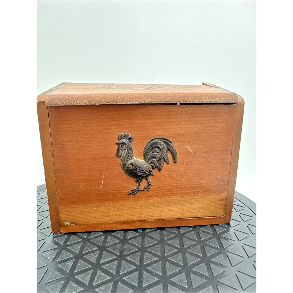 Vintage Wooden Recipes Box W/ 3D Rooster on Front in Original Box JAPAN